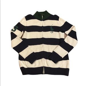 Polo Ralph Lauren Blue and White Stripe Full Zip Sweater Big Pony Size XL